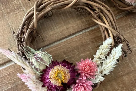 A grapevine wreath made in art class.